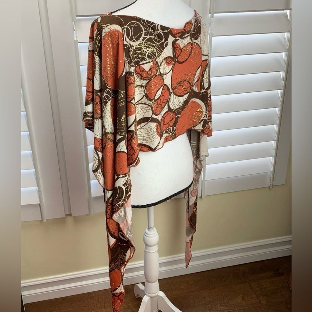 Abstract Print Shoulder Wrap/Poncho/Pull-Over Glitter Top - One Size (A124)